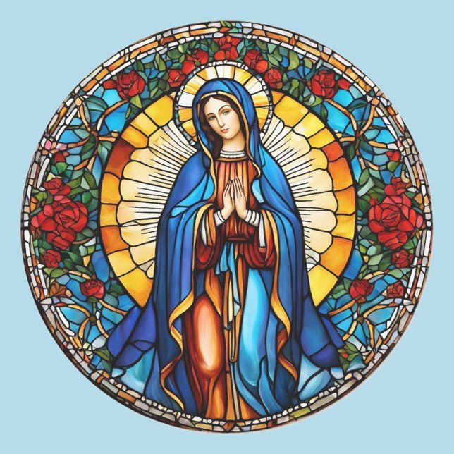 Virgin Mary Stained Glass Window Catholic Saint Classic Round Sticker (Creator Uploaded)