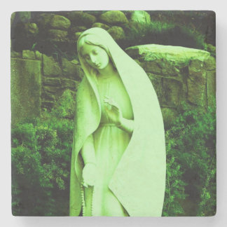 Virgin Mary Statue Pink Stone Coaster