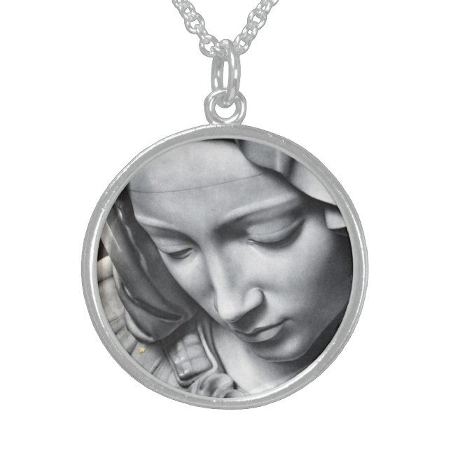 Virgin Mary Sterling Silver Pendant Necklace (Front)