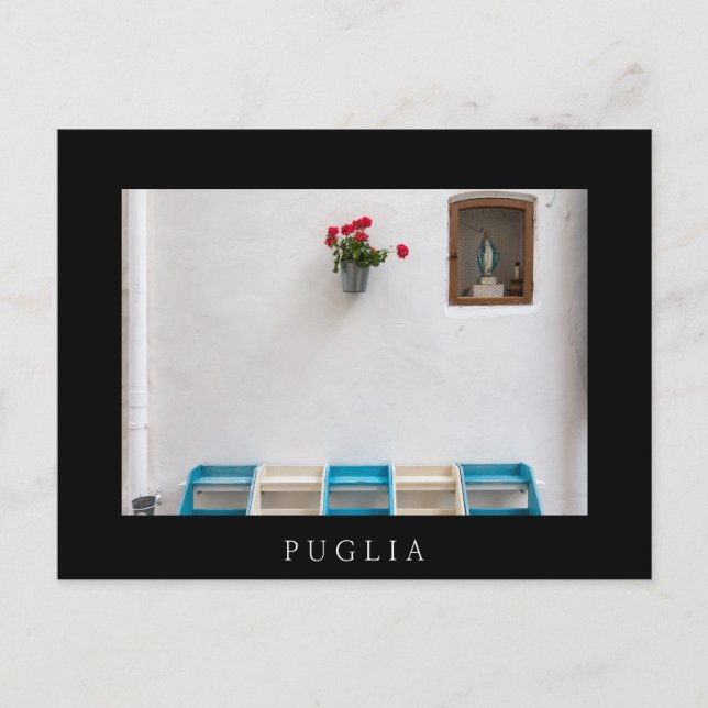 Virgin Mary street altar in Puglia black postcard (Front)