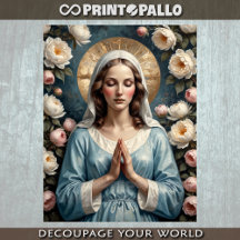 Virgin Mary surrounded by flowers pray for you