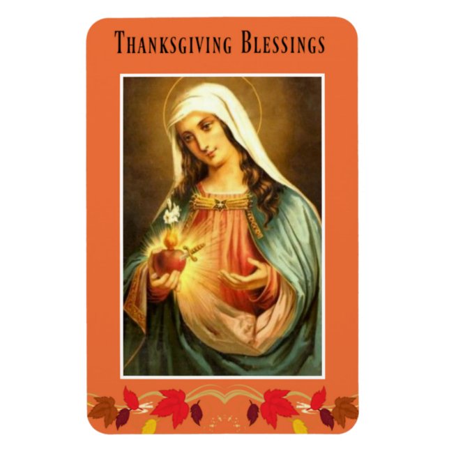 Virgin Mary Thanksgiving Blessings Autumn Leaves Magnet (Vertical)