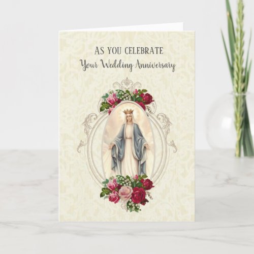 VIRGIN MARY  WEDDING ANNIVERSARY  RED ROSES CARD