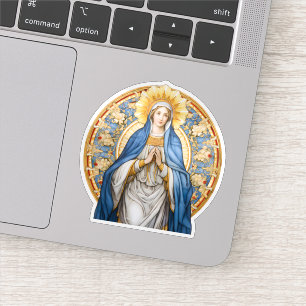 Virgin Mary with a Circle of Flowers Vinyl Sticker