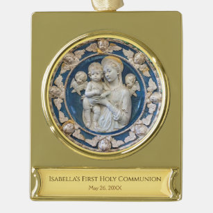 Virgin Mary with Angels Catholic First Communion Gold Plated Banner Ornament