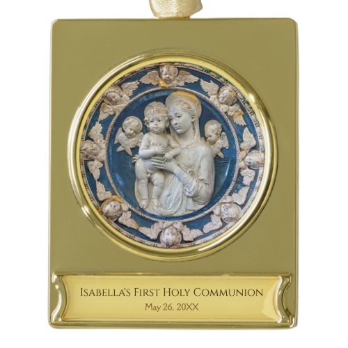 Virgin Mary with Angels Catholic First Communion Gold Plated Banner Ornament
