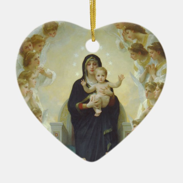 Virgin Mary with Baby Jesus and Angels Ceramic Ornament (Front)
