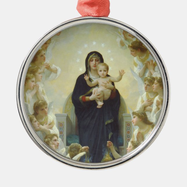 Virgin Mary with Baby Jesus and Angels Metal Ornament (Front)