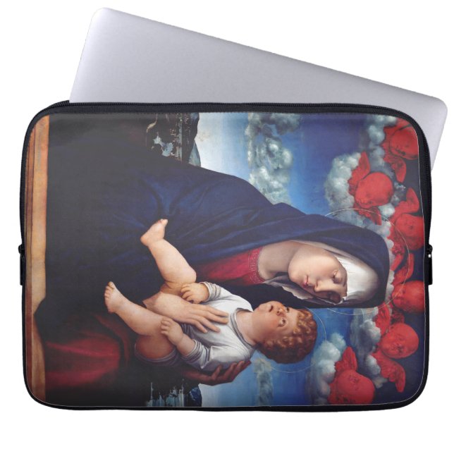 Virgin Mary with Baby Jesus and red cherubs Laptop Sleeve (Front)