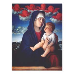Virgin Mary with Baby Jesus and red cherubs Photo Print