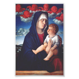 Virgin Mary with Baby Jesus and red cherubs Photo Print