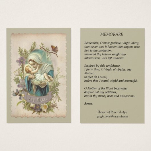 Virgin Mary with Baby Jesus Memorare Holy Card (Front & Back)