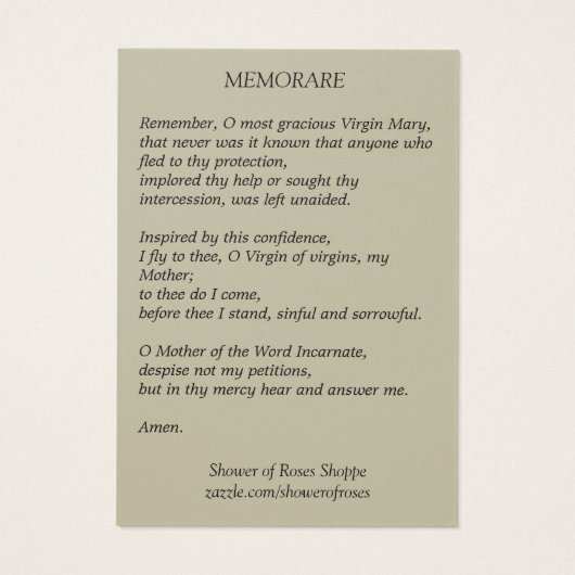 Virgin Mary with Baby Jesus Memorare Holy Card (Back)