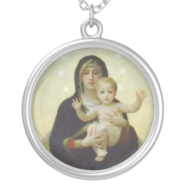 Virgin Mary with Baby Jesus Silver Plated Necklace (Front)
