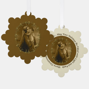 Virgin Mary with Child Jesus, Gold Border Design Ornament Card
