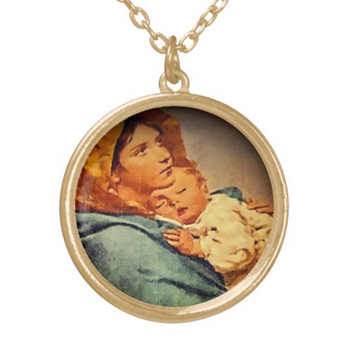 Virgin Mary with Christ Child Gold Plated Necklace