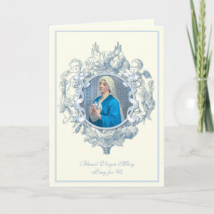 Virgin Mary with Doves Blue Angels Religious Card