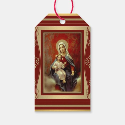 Virgin Mary with Jesus holding rosary Gold Gift Tags