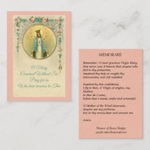 Virgin Mary with Vintage Floral Memorare Holy Card