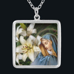 Virgin Mary with White Lilies Silver Plated Necklace<br><div class="desc">Virgin Mary with White Lilies silver-plated necklace</div>