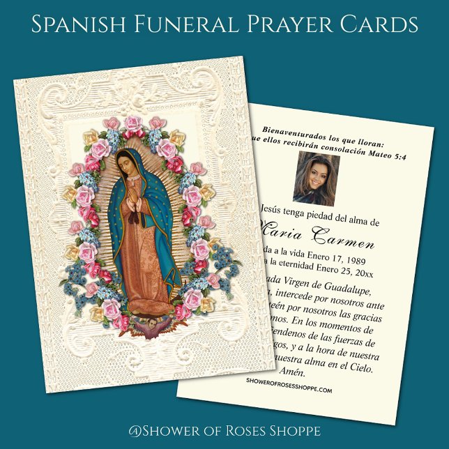 Virgin Mexico Guadalupe Spanish Funeral Prayer (Traditional Spanish Catholic Our Lady of Guadalupe Funeral Memorial Prayer Cards )