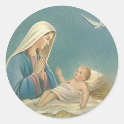 Virgin Mother Mary and Baby Jesus Classic Round Sticker