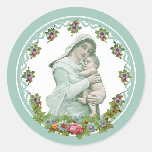 Virgin Mother Mary and Jesus Religious Catholic Classic Round Sticker