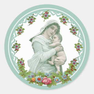 Virgin Mother Mary and Jesus Religious Catholic Classic Round Sticker