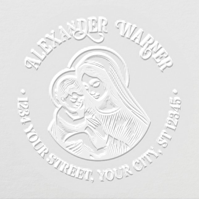 Virgin Mother Mary Baby Jesus #3 Name Ret Address Embosser (Design)