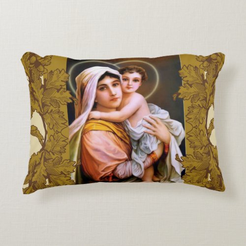 Virgin Mother Mary  Baby Jesus Boughs Decorative Pillow