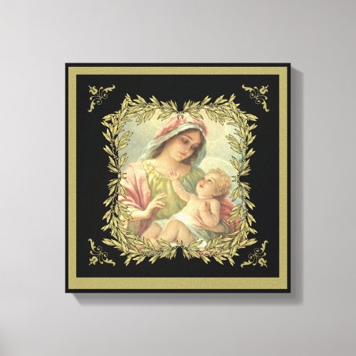 Virgin Mother Mary Baby Jesus Gold Border Canvas Print