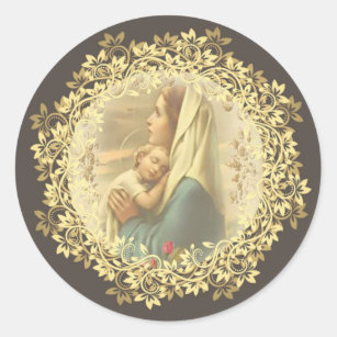 Virgin Mother Mary Baby Jesus Roses Classic Round Sticker