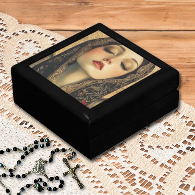 Virgin Mother Mary Religious Rosary Gift Box (Mother Mary Beautiful Italian-Style Art Religious Box for Communion, Confirmation,  or Wedding Gift)