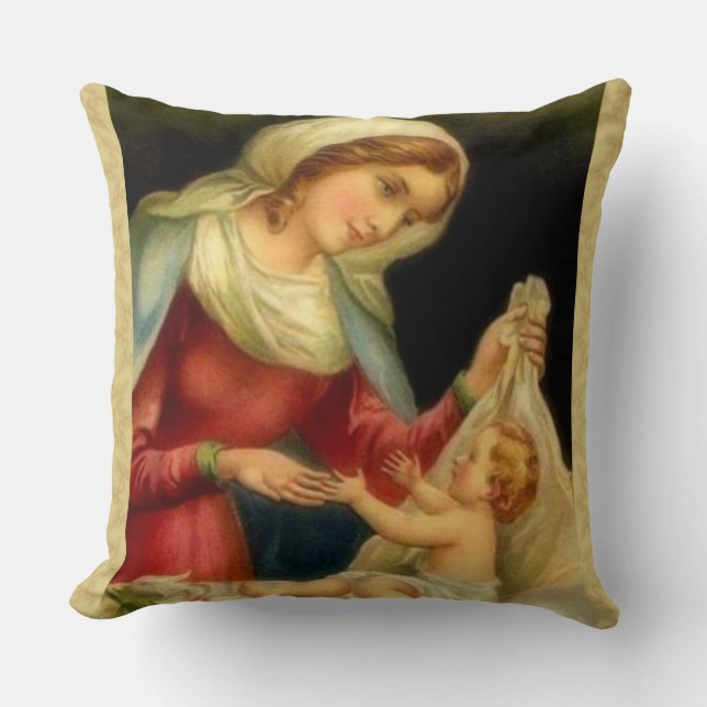 Virgin Mother Mary with Baby Jesus Throw Pillow (Front)