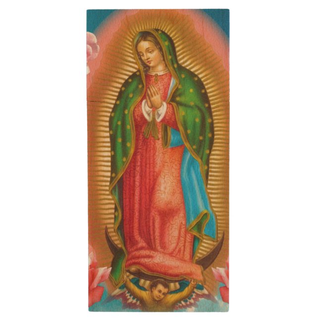 Virgin of Guadalupe USB pendrive Wood USB Flash Drive (Front Vertical)