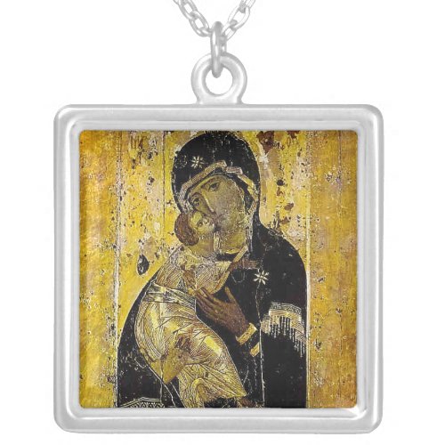 Virgin of Kyiv Ukrainian Icon Madonna Keepsake Box Silver Plated Necklace