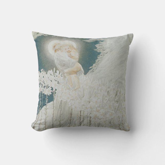 Virgin of the Lilies Throw Pillow (Front)