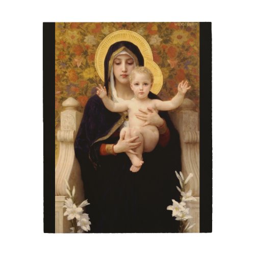 Virgin of the Lilies  William_Adolphe Bouguereau Wood Wall Art