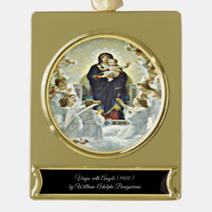 Virgin with Angels Bouguereau Gold Plated Banner Ornament