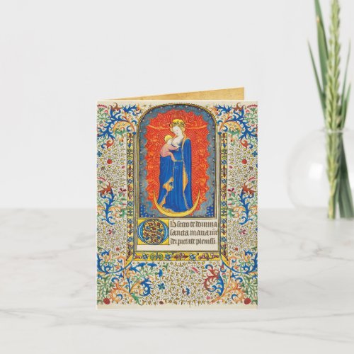 VIRGIN WITH CHILD AND ANGELS Antique Floral Swirls Holiday Card