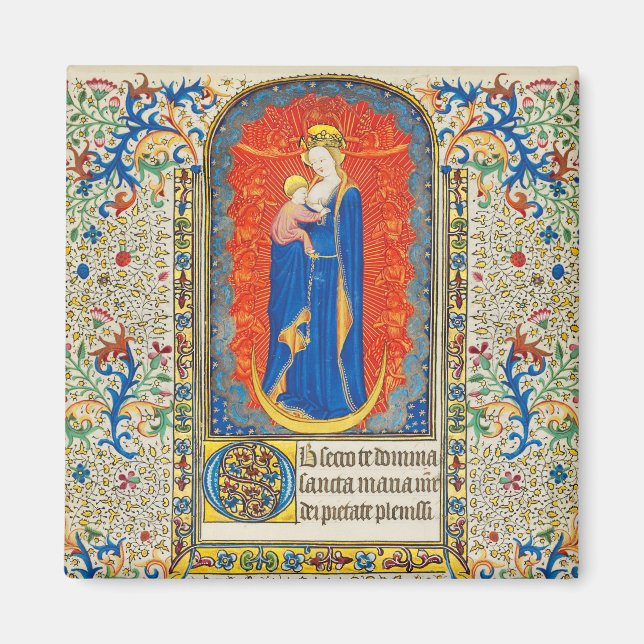 VIRGIN WITH CHILD AND ANGELS Antique Floral Swirls Magnet (Front)
