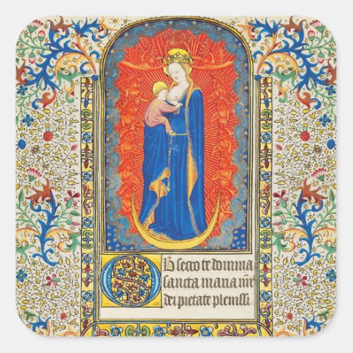 VIRGIN WITH CHILD AND ANGELS Antique Floral Swirls Square Sticker