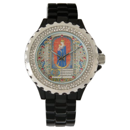 VIRGIN WITH CHILD AND ANGELS Antique Floral Swirls Watch