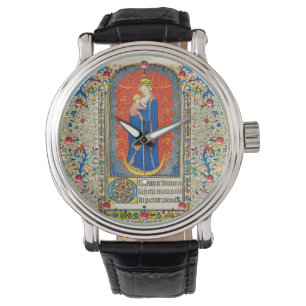 VIRGIN WITH CHILD AND ANGELS Antique Floral Swirls Watch