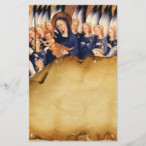 VIRGIN WITH CHILD AND ANGELS ANTIQUE PARCHMENT STATIONERY