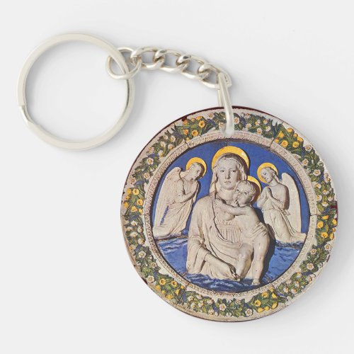 VIRGIN WITH CHILD AND ANGELS  Ave Maria Prayer Keychain