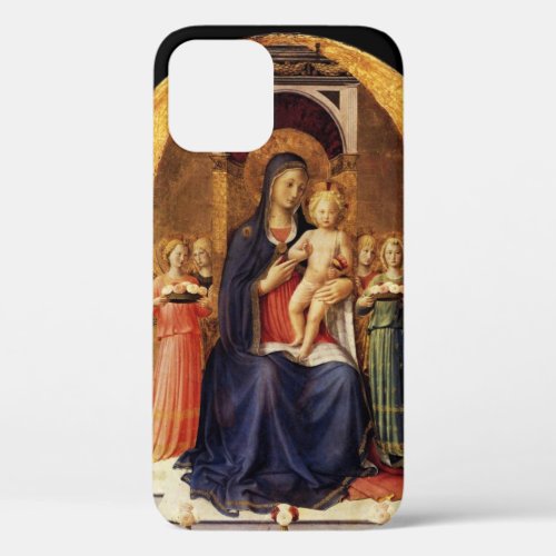 VIRGIN WITH CHILD AND ANGELS blue black  iPhone 12 Case