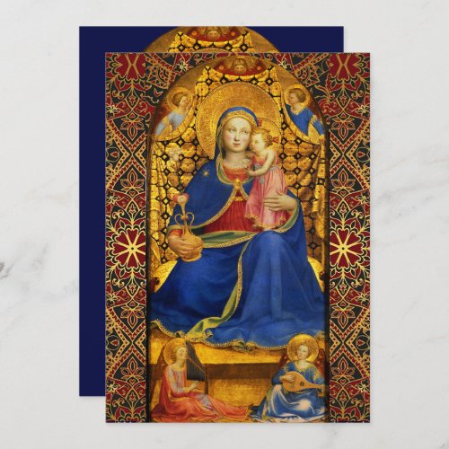 VIRGIN WITH CHILD AND ANGELS Blue Christmas Party  Invitation