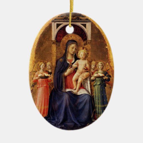 VIRGIN WITH CHILD AND ANGELS Blue Sapphire Ceramic Ornament