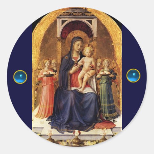 VIRGIN WITH CHILD AND ANGELS Blue Sapphire Classic Round Sticker